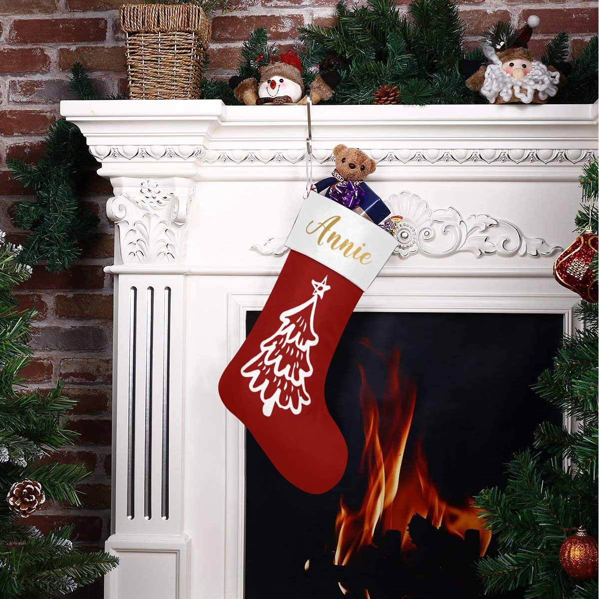 Custom 17.52in(L) Super Size-Custom Name Christmas Tree Red Background Christmas Stocking - YesCustom