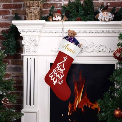 Custom 17.52in(L) Super Size-Custom Name Christmas Tree Red Background Christmas Stocking - YesCustom