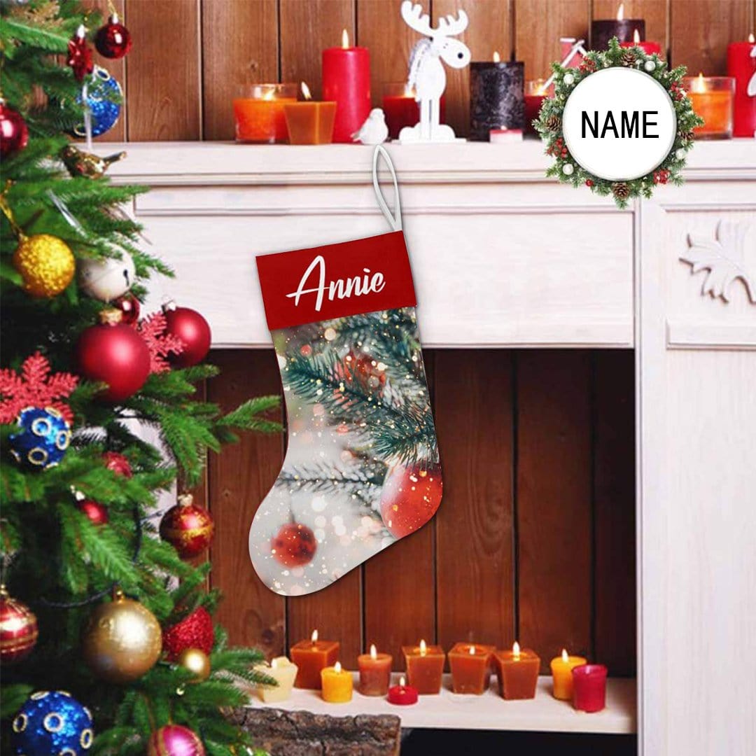 Custom 17.52in(L) Super Size-Custom Name Christmas Tree Snow Christmas Stocking - YesCustom