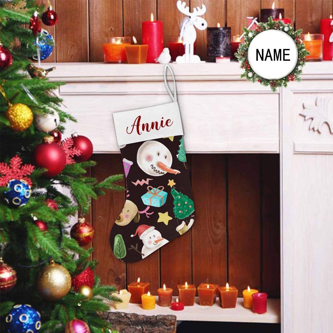 Custom 17.52in(L) Super Size-Custom Name Christmas Tree Snowman Gift Christmas Stocking - YesCustom