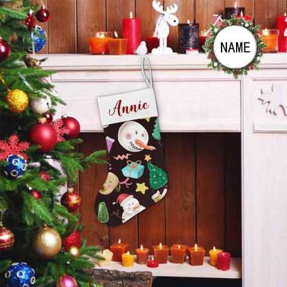 Custom 17.52in(L) Super Size-Custom Name Christmas Tree Snowman Gift Christmas Stocking - YesCustom