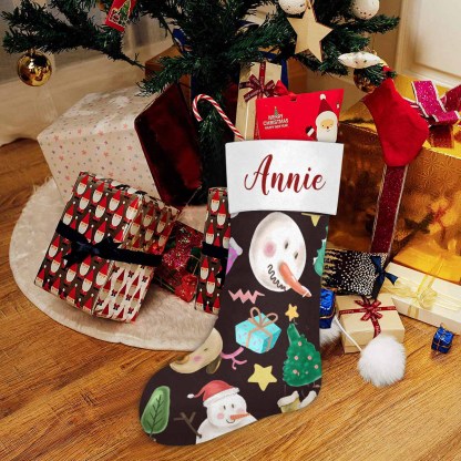 Custom 17.52in(L) Super Size-Custom Name Christmas Tree Snowman Gift Christmas Stocking - YesCustom