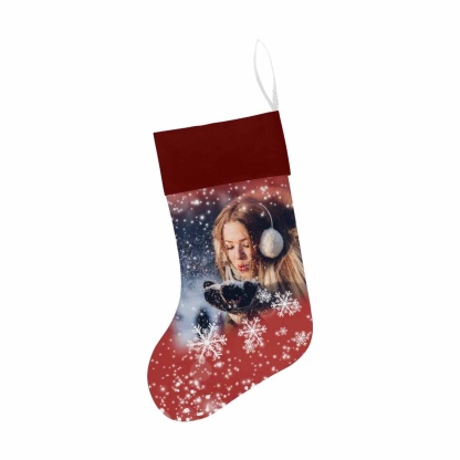 Custom 17.52in(L) Super Size-Custom Photo Christmas Snowflake Christmas Stocking - YesCustom