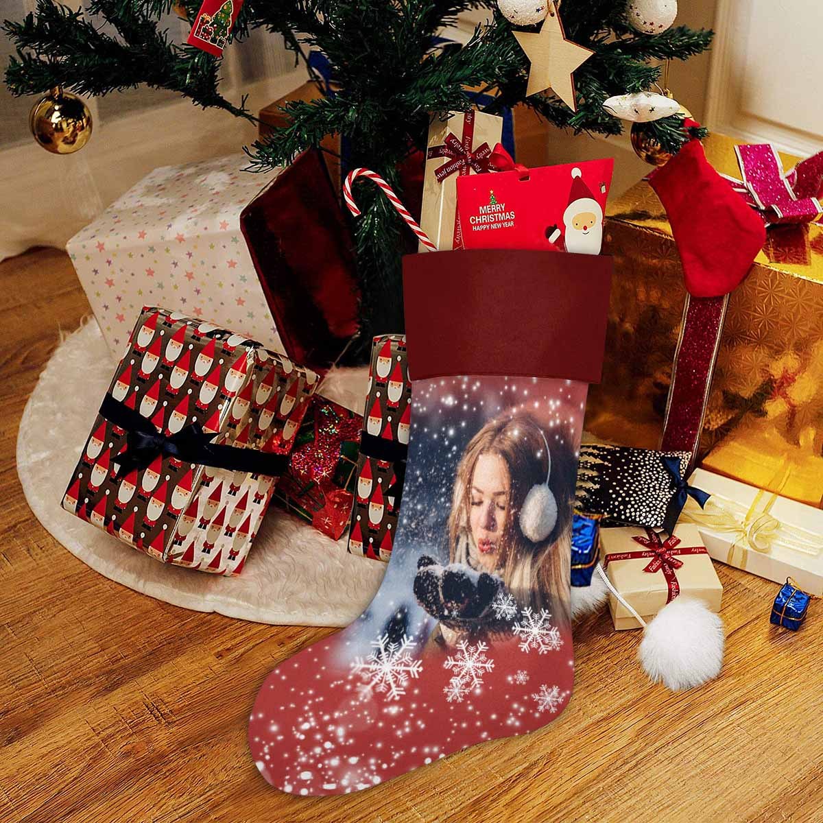 Custom 17.52in(L) Super Size-Custom Photo Christmas Snowflake Christmas Stocking - YesCustom