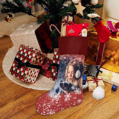 Custom 17.52in(L) Super Size-Custom Photo Christmas Snowflake Christmas Stocking - YesCustom