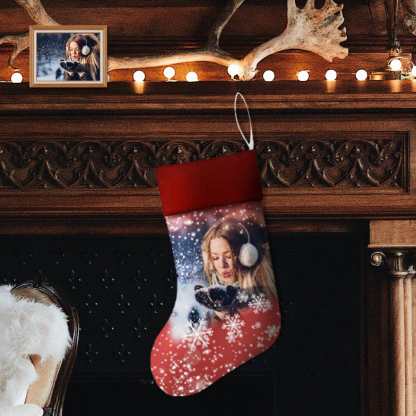 Custom 17.52in(L) Super Size-Custom Photo Christmas Snowflake Christmas Stocking - YesCustom