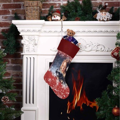 Custom 17.52in(L) Super Size-Custom Photo Christmas Snowflake Christmas Stocking - YesCustom