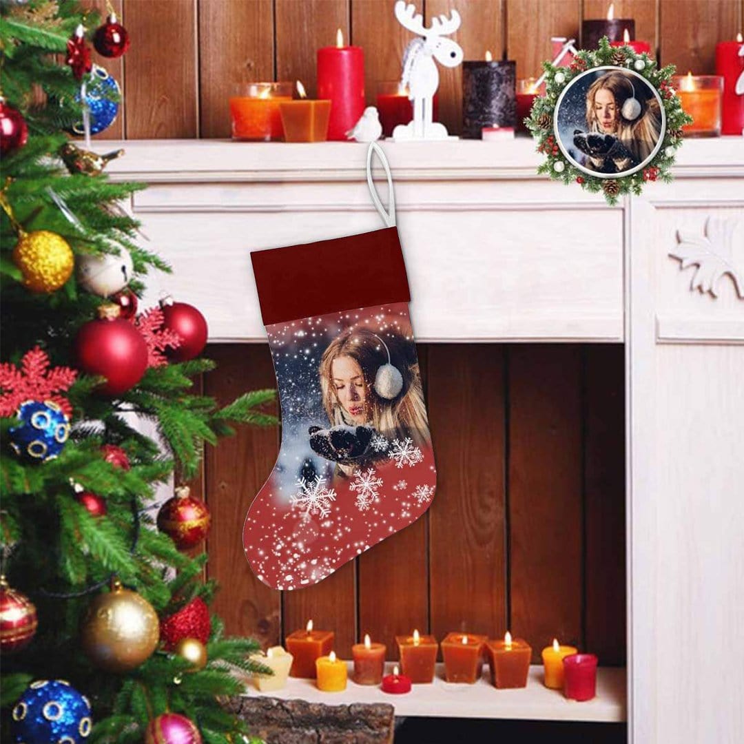 Custom 17.52in(L) Super Size-Custom Photo Christmas Snowflake Christmas Stocking - YesCustom