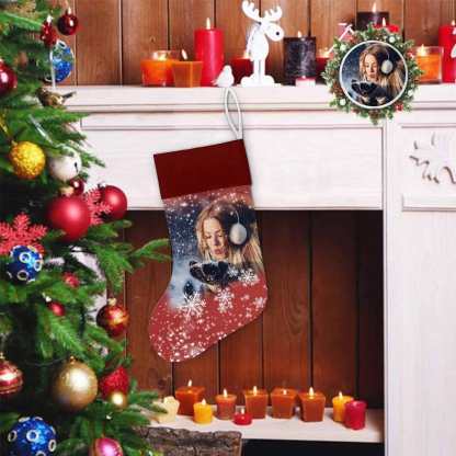 Custom 17.52in(L) Super Size-Custom Photo Christmas Snowflake Christmas Stocking - YesCustom