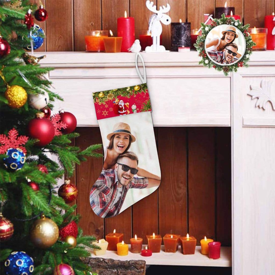 Custom 17.52in(L) Super Size-Custom Photo Couple Christmas Stocking - YesCustom