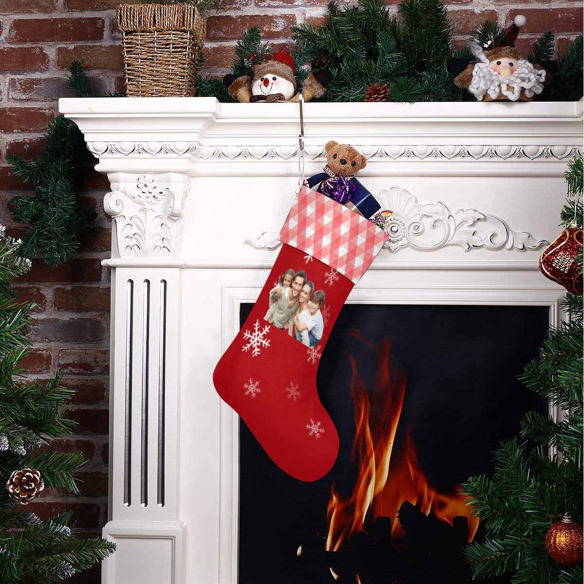 Custom 17.52in(L) Super Size-Custom Photo Snow Red Christmas Stocking - YesCustom