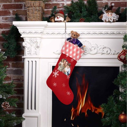 Custom 17.52in(L) Super Size-Custom Photo Snow Red Christmas Stocking - YesCustom