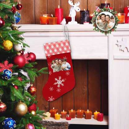 Custom 17.52in(L) Super Size-Custom Photo Snow Red Christmas Stocking - YesCustom