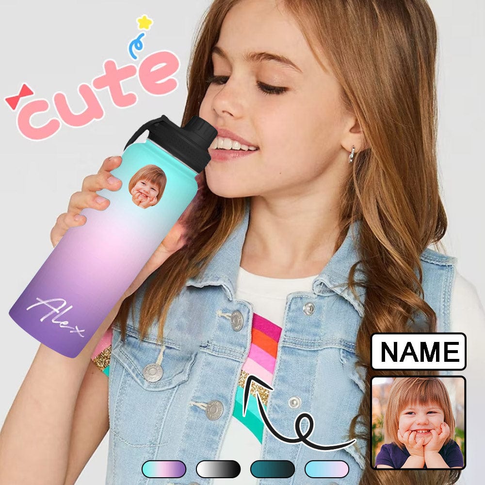 Custom 18OZ Custom Face&Name Gradient Sports Insulated Kettle Stainless Steel Water Bottle Personalized Photo Tumbler Sports Gifts - YesCustom