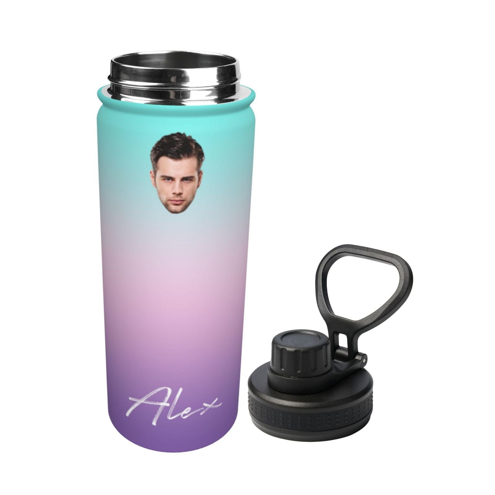 Custom 18OZ Custom Face&Name Gradient Sports Insulated Kettle Stainless Steel Water Bottle Personalized Photo Tumbler Sports Gifts - YesCustom
