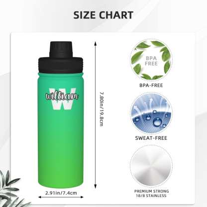 Custom 18OZ Custom Initials&Name Gradient Sports Insulated Kettle Stainless Steel Water Bottle Personalized Photo Tumbler Sports Gifts - YesCustom
