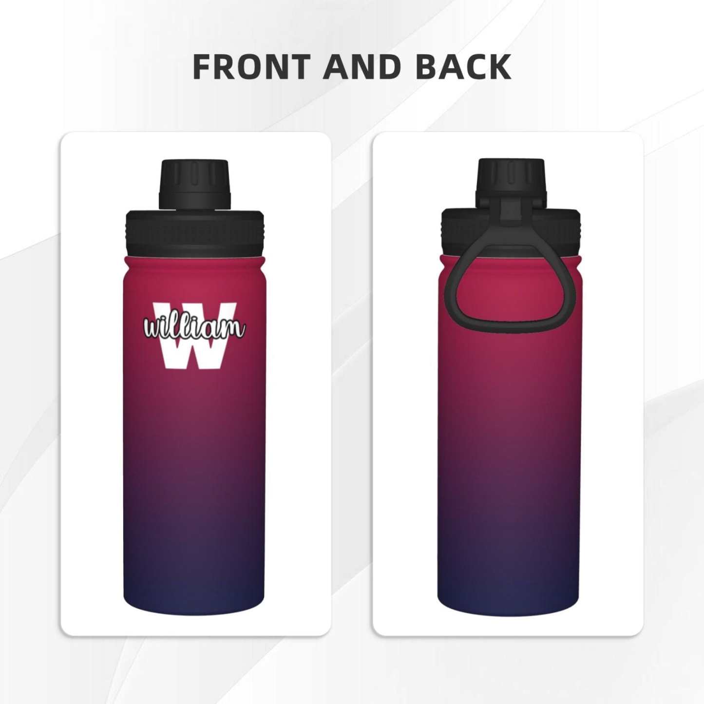 Custom 18OZ Custom Initials&Name Gradient Sports Insulated Kettle Stainless Steel Water Bottle Personalized Photo Tumbler Sports Gifts - YesCustom