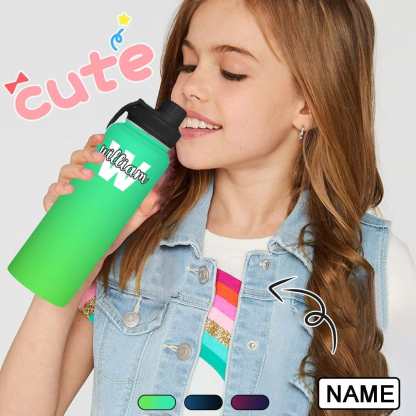 Custom 18OZ Custom Initials&Name Gradient Sports Insulated Kettle Stainless Steel Water Bottle Personalized Photo Tumbler Sports Gifts - YesCustom