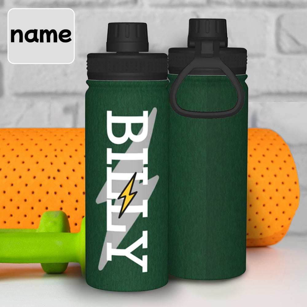 Custom 18OZ Custom Name lightning Green Sports Insulated Kettle Stainless Steel Water Bottle Personalized Photo Tumbler Sports Gifts - YesCustom