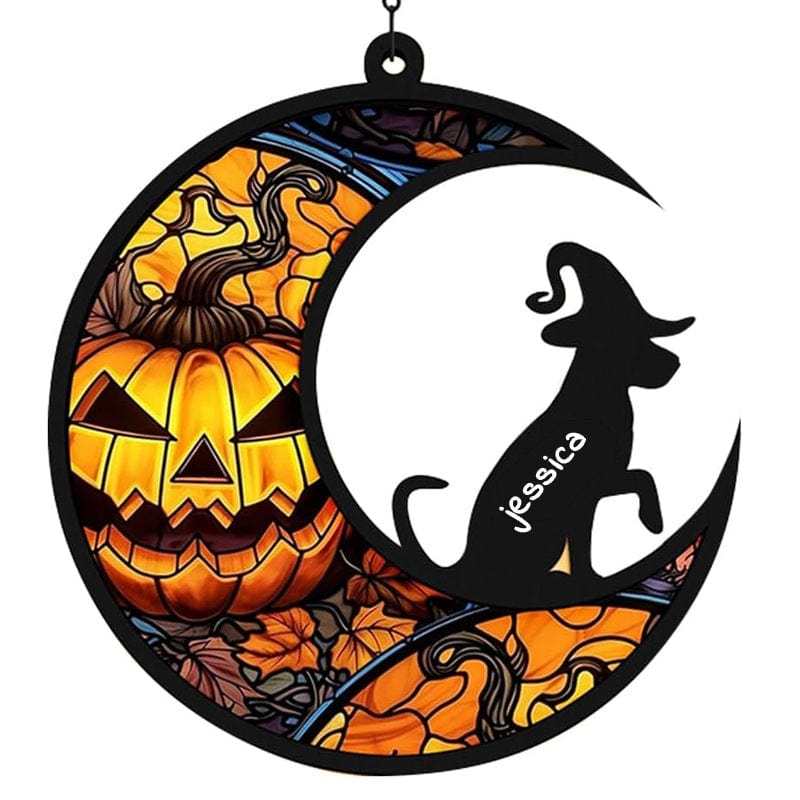 Custom 1PC Custom Photo&Name Stained Glass Moon Suncatchers Window Hanging - YesCustom