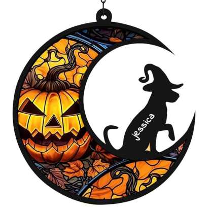 Custom 1PC Custom Photo&Name Stained Glass Moon Suncatchers Window Hanging - YesCustom