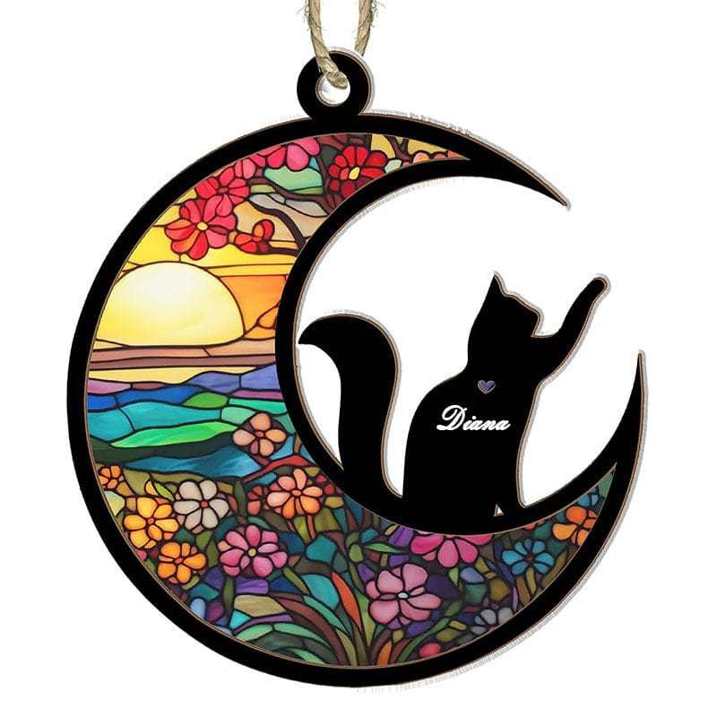 Custom 1PC Custom Photo&Name Stained Glass Moon Suncatchers Window Hanging - YesCustom