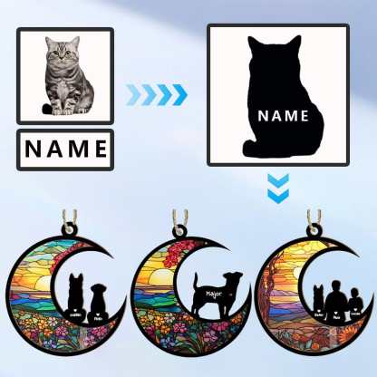 Custom 1PC Custom Photo&Name Stained Glass Moon Suncatchers Window Hanging - YesCustom