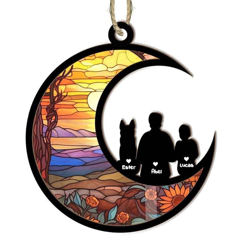 Custom 1PC Custom Photo&Name Stained Glass Moon Suncatchers Window Hanging - YesCustom