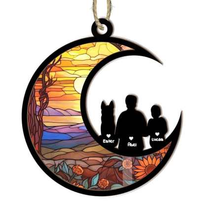 Custom 1PC Custom Photo&Name Stained Glass Moon Suncatchers Window Hanging - YesCustom