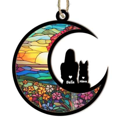 Custom 1PC Custom Photo&Name Stained Glass Moon Suncatchers Window Hanging - YesCustom
