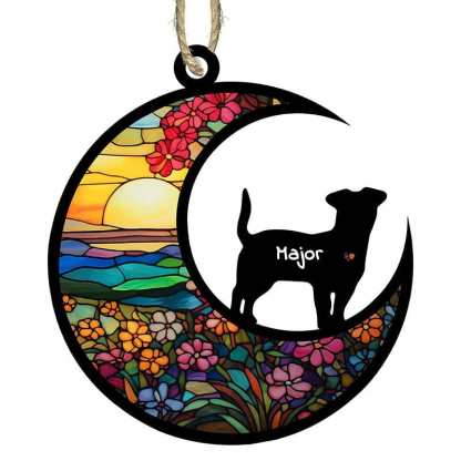Custom 1PC Custom Photo&Name Stained Glass Moon Suncatchers Window Hanging - YesCustom