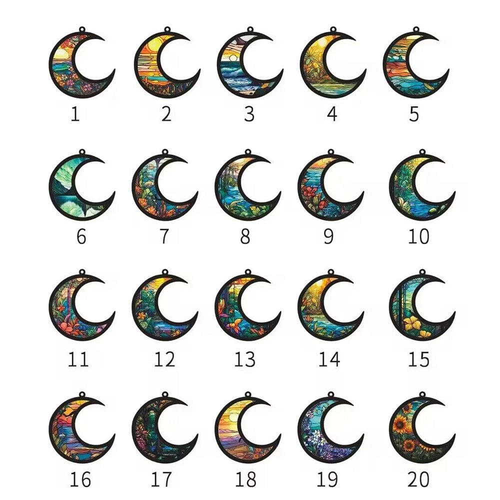 Custom 1PC Custom Photo&Name Stained Glass Moon Suncatchers Window Hanging - YesCustom