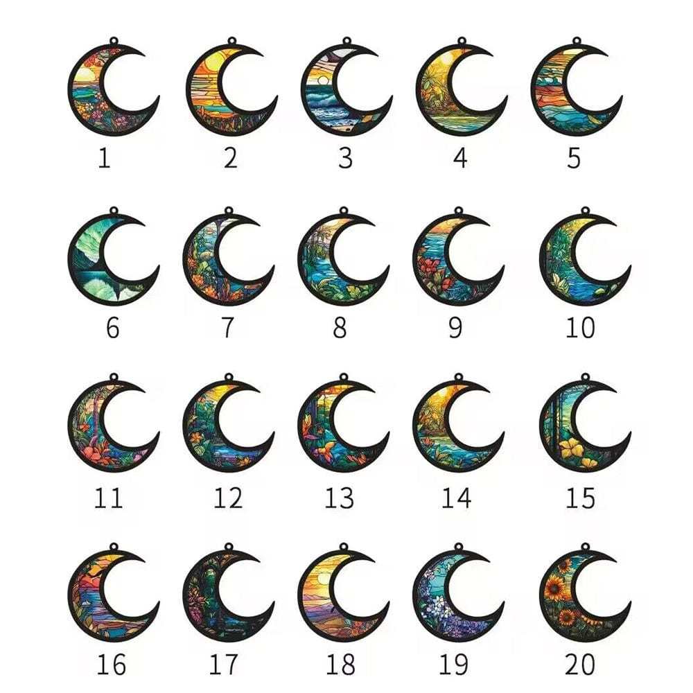 Custom 1PC Custom Photo&Name Stained Glass Moon Suncatchers Window Hanging - YesCustom