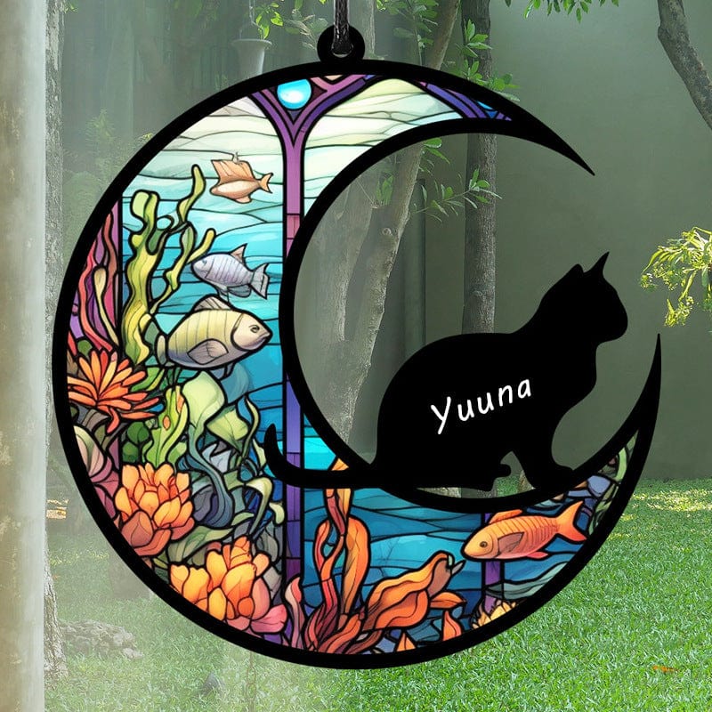 Custom 1PC Custom Photo&Name Stained Glass Moon Suncatchers Window Hanging - YesCustom