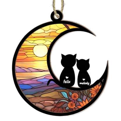 Custom 1PC Custom Photo&Name Stained Glass Moon Suncatchers Window Hanging - YesCustom