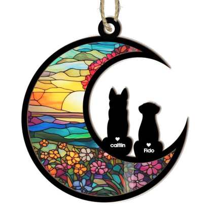 Custom 1PC Custom Photo&Name Stained Glass Moon Suncatchers Window Hanging - YesCustom