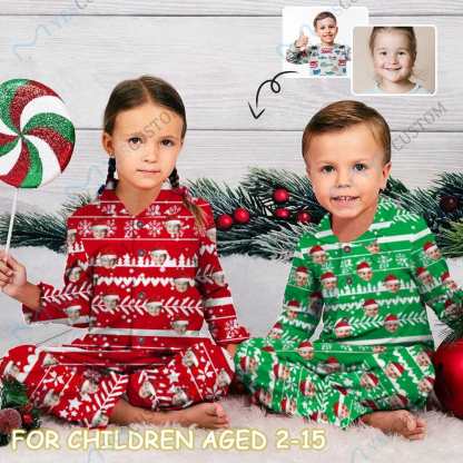 Custom #2-15Y Kid's Pajamas Custom Sleepwear with Face Personalized Christmas Pajama Set For Boys&Girls 2-15Y - YesCustom