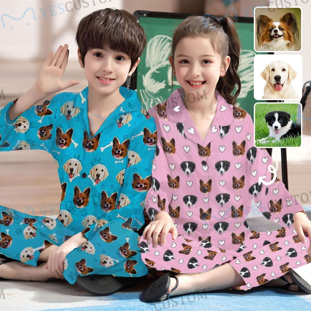 Custom #2-15Y Kid's Pajamas Custom Sleepwear with Pet Dog Face Personalized Pajama Set For Boys&Girls 2-15Y - YesCustom