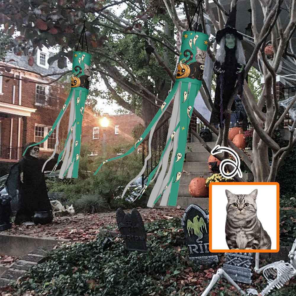Custom 2 Pack Custom Face Ghost Halloween Windsock Halloween Hanging Decoration Holiday Windsock - YesCustom