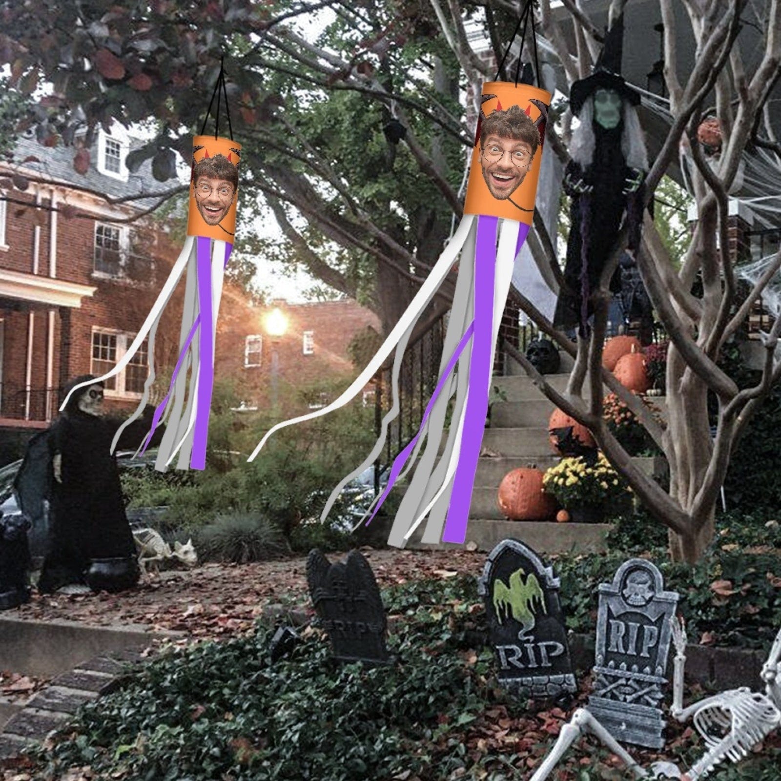 Custom 2 Pack Custom Face Halloween Windsock Halloween Hanging Decoration Holiday Windsock - YesCustom