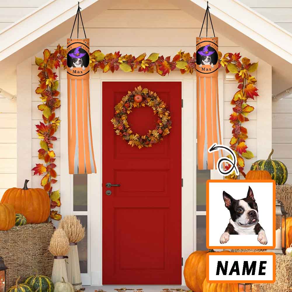 Custom 2 Pack Custom Face&Name Witch Hat Halloween Windsock Halloween Hanging Decoration Holiday Windsock - YesCustom