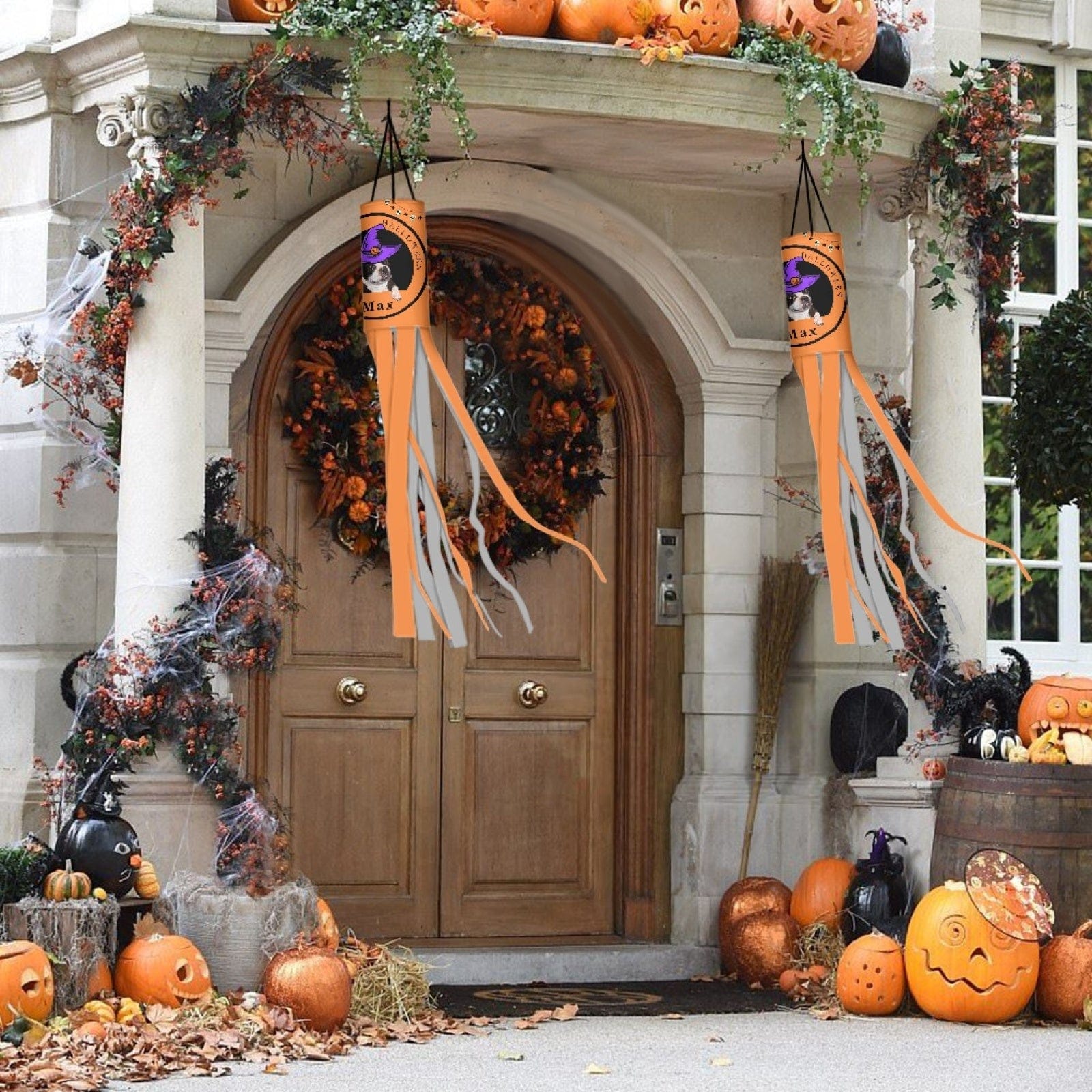 Custom 2 Pack Custom Face&Name Witch Hat Halloween Windsock Halloween Hanging Decoration Holiday Windsock - YesCustom
