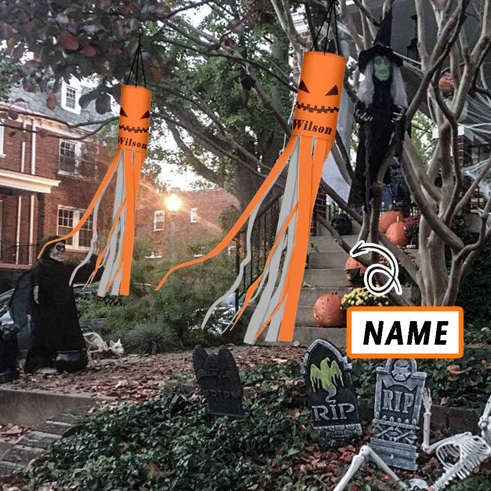 Custom 2 Pack Custom Name Pumpkin Halloween Windsock Halloween Hanging Decoration Holiday Windsock - YesCustom