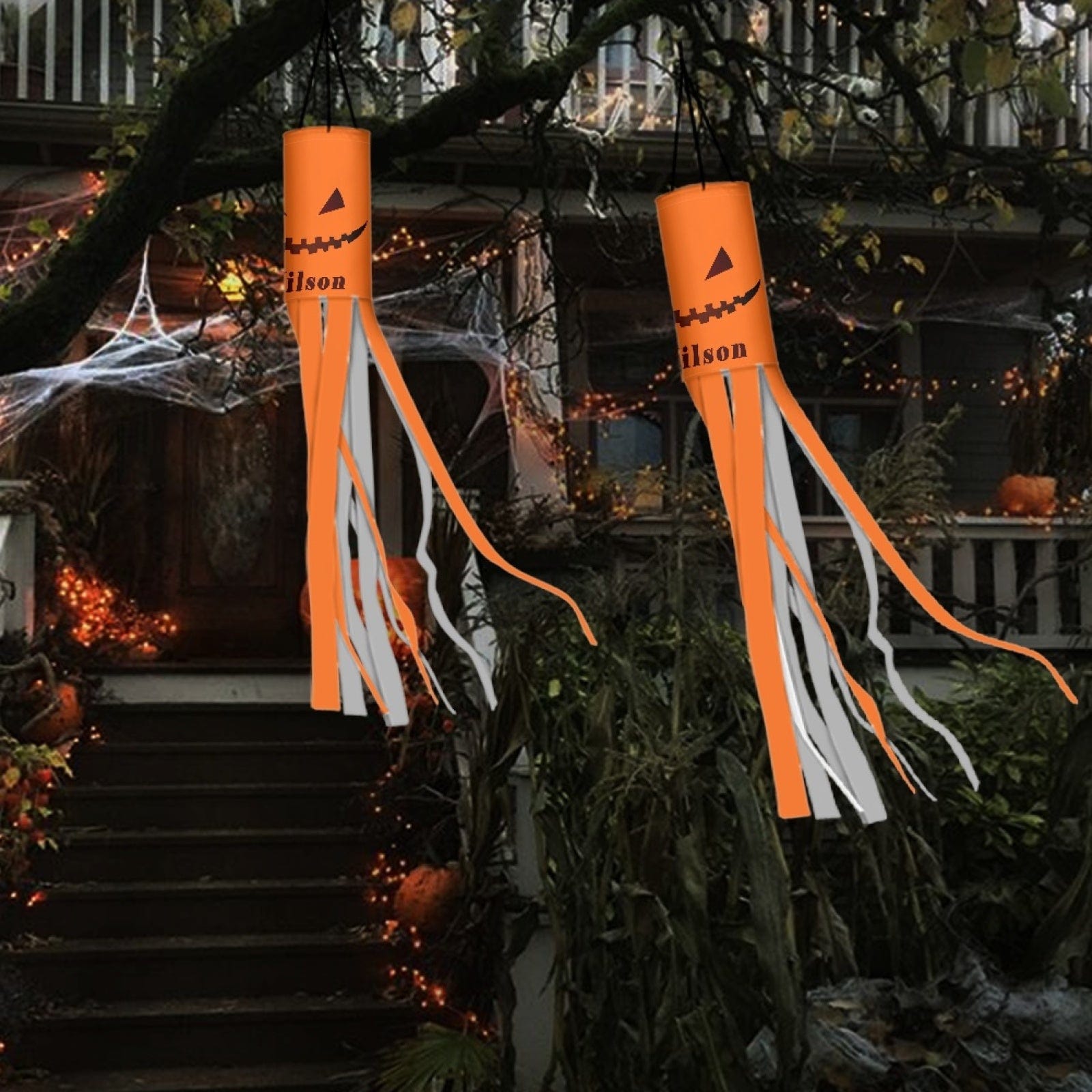 Custom 2 Pack Custom Name Pumpkin Halloween Windsock Halloween Hanging Decoration Holiday Windsock - YesCustom
