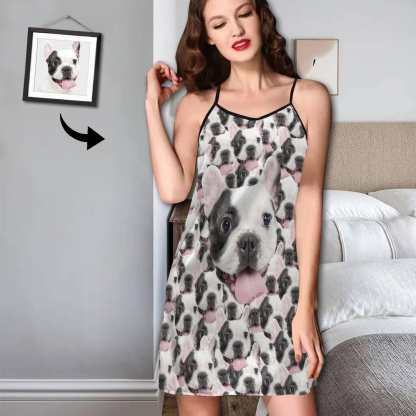 Custom 2 Pcs Face Print Pajamas-Custom Face Pet Dog Seamless Sleepwear Personalized Women's Bath Robe &Women's Nightgown - YesCustom