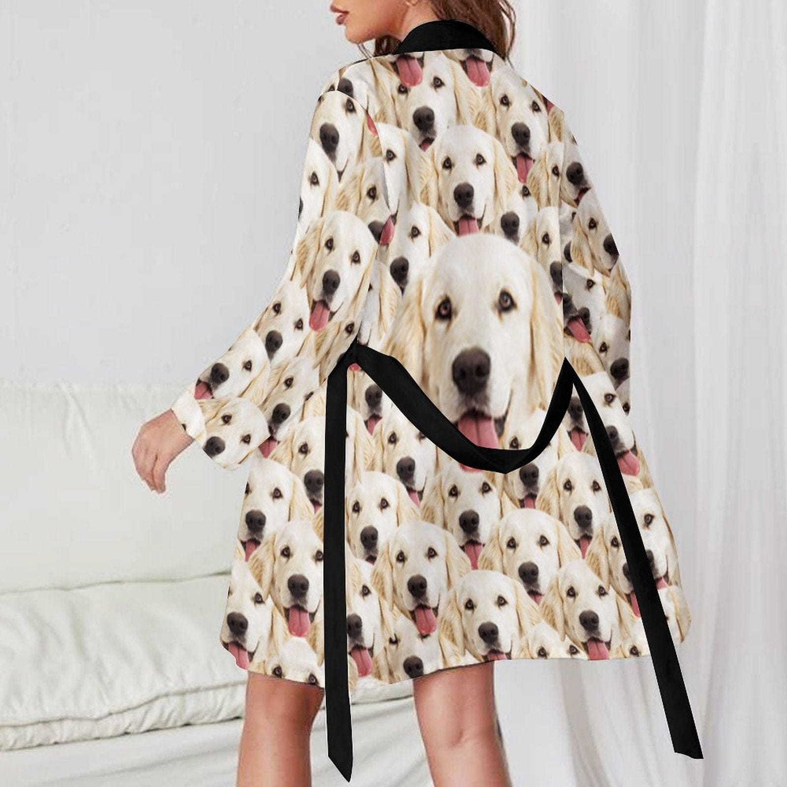 Custom 2 Pcs Face Print Pajamas-Custom Face Pet Dog Seamless Sleepwear Personalized Women's Bath Robe &Women's Nightgown - YesCustom