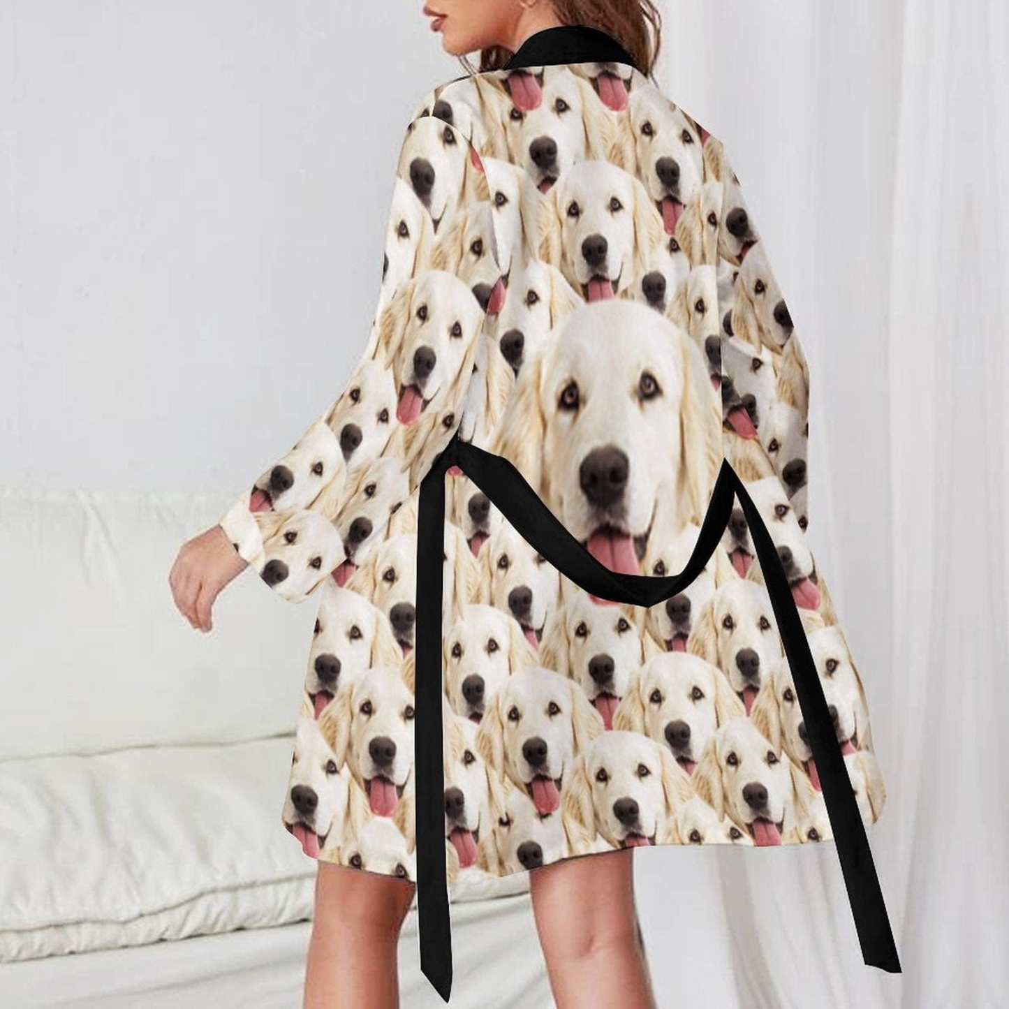 Custom 2 Pcs Face Print Pajamas-Custom Face Pet Dog Seamless Sleepwear Personalized Women's Bath Robe &Women's Nightgown - YesCustom