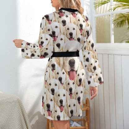 Custom 2 Pcs Face Print Pajamas-Custom Face Pet Dog Seamless Sleepwear Personalized Women's Bath Robe &Women's Nightgown - YesCustom