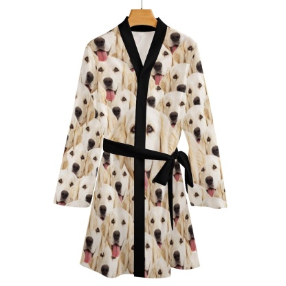 Custom 2 Pcs Face Print Pajamas-Custom Face Pet Dog Seamless Sleepwear Personalized Women's Bath Robe &Women's Nightgown - YesCustom