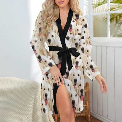 Custom 2 Pcs Face Print Pajamas-Custom Face Pet Dog Seamless Sleepwear Personalized Women's Bath Robe &Women's Nightgown - YesCustom